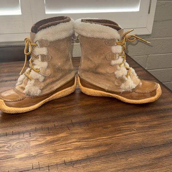 Vintage Sorel Gabrielle felt lined women’s size 6-7 winter/snow boots tan suede - Picture 10 of 10